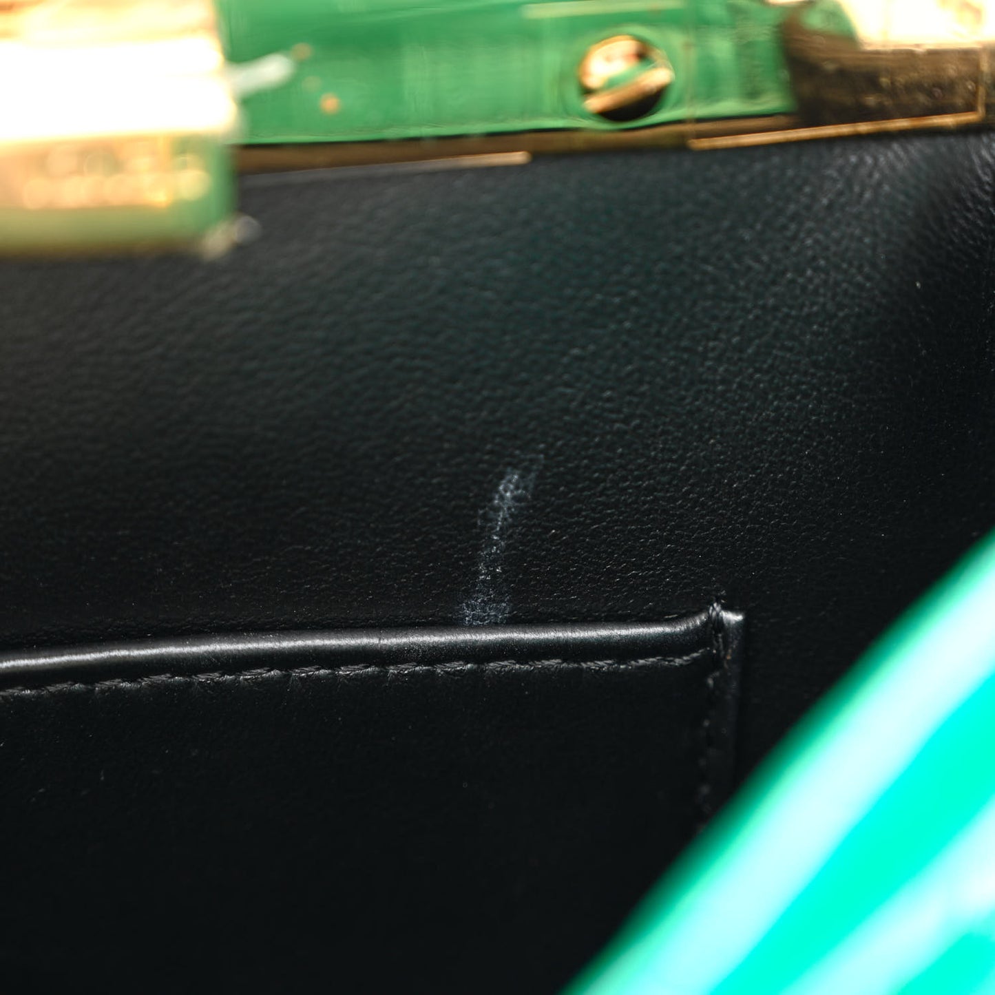 Shiny Crocodile Nappa Mini Plexi Handle Peekaboo Iconic Satchel Emerald