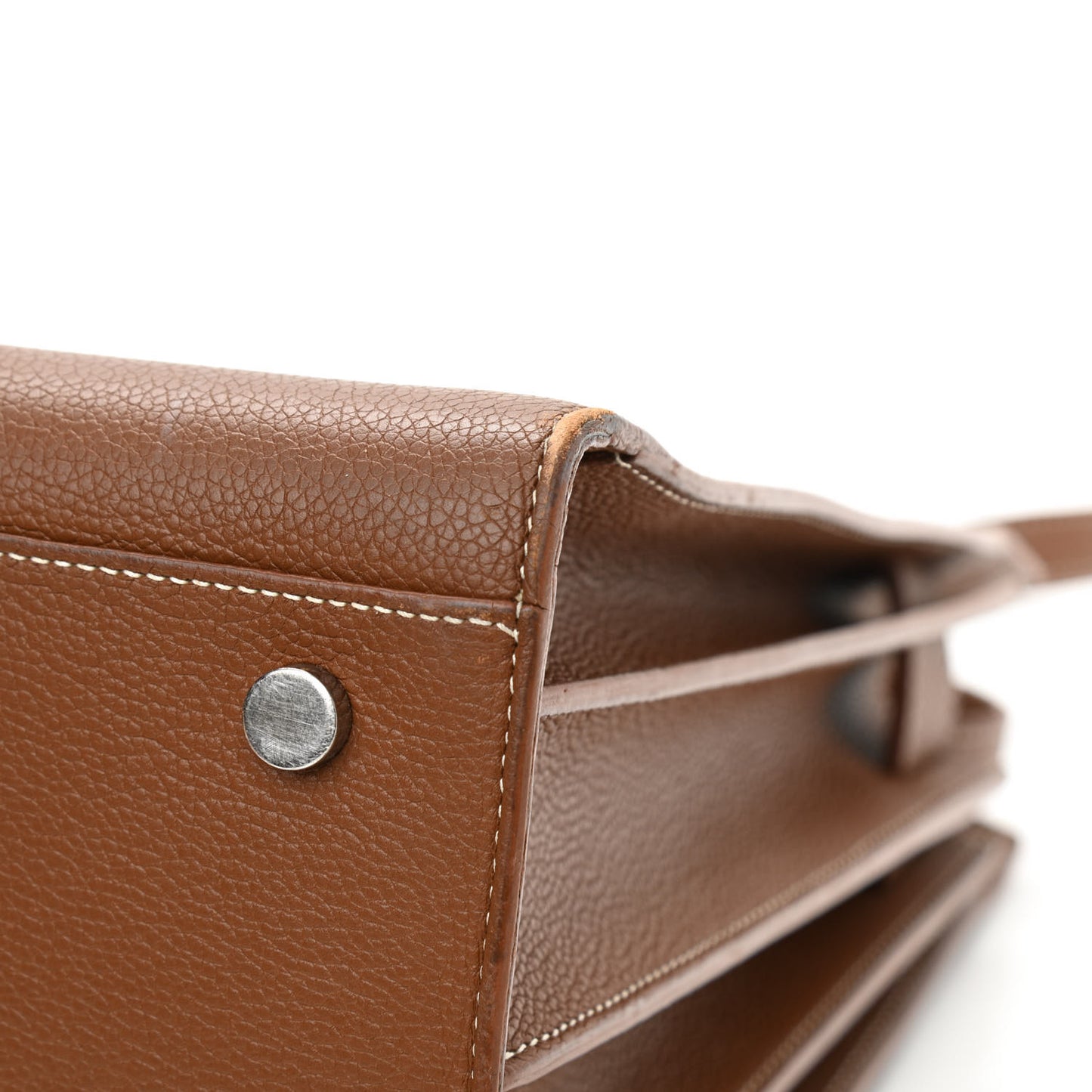 Grained Calfskin Topstitch Small Sac De Jour Cognac
