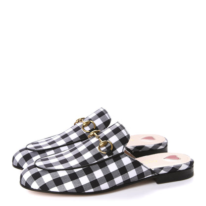 Gucci Cotton Gingham Womens Princetown Slippers 35 White Black 3 of 10