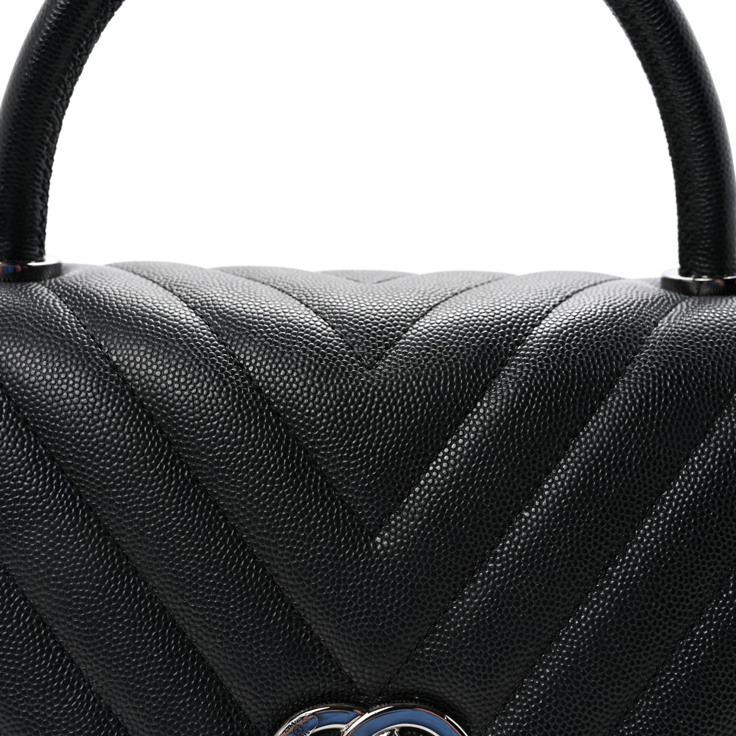 Caviar Chevron Quilted Medium Coco Handle Flap Black