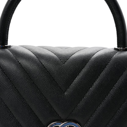 Chanel Caviar Chevron Quilted Medium Coco Handle Flap Black 8 of 10