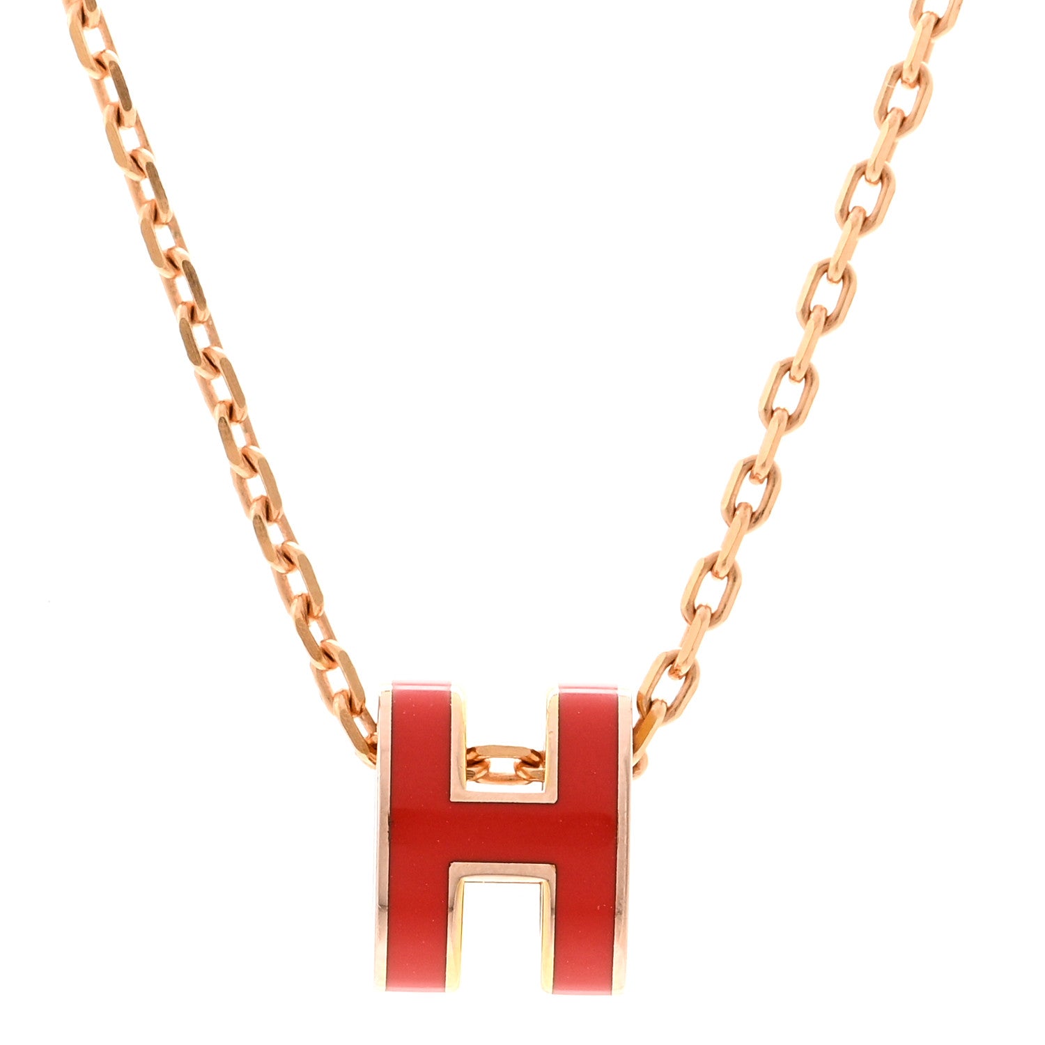 Hermes Lacquered Rose Gold Mini Pop H Pendant Necklace Orange 4 of 7