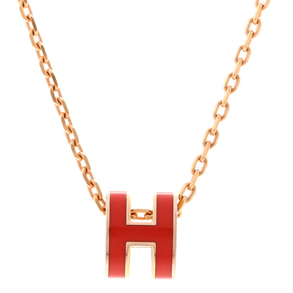 Hermes Lacquered Rose Gold Mini Pop H Pendant Necklace Orange 4 of 7