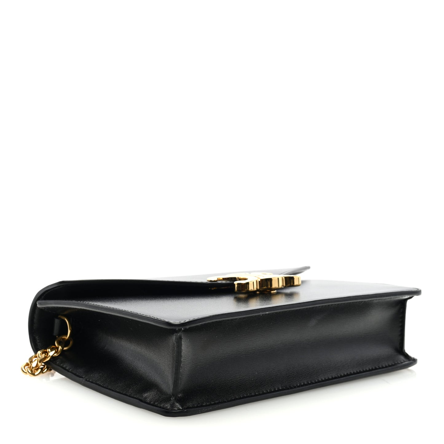 Shiny Calfskin Triomphe Margo Wallet on Chain Black