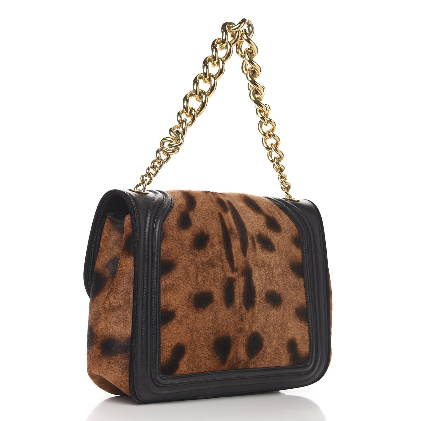 Calfskin Leopard Icon Chain Flap Black