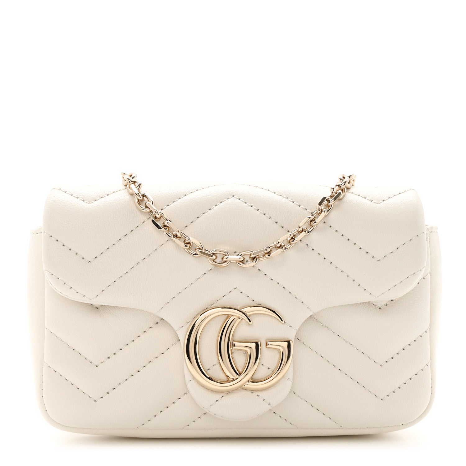 Gucci Lambskin Matelasse Mini GG Marmont Shoulder Bag White 1 of 9