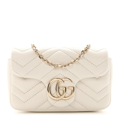 Gucci Lambskin Matelasse Mini GG Marmont Shoulder Bag White 1 of 9