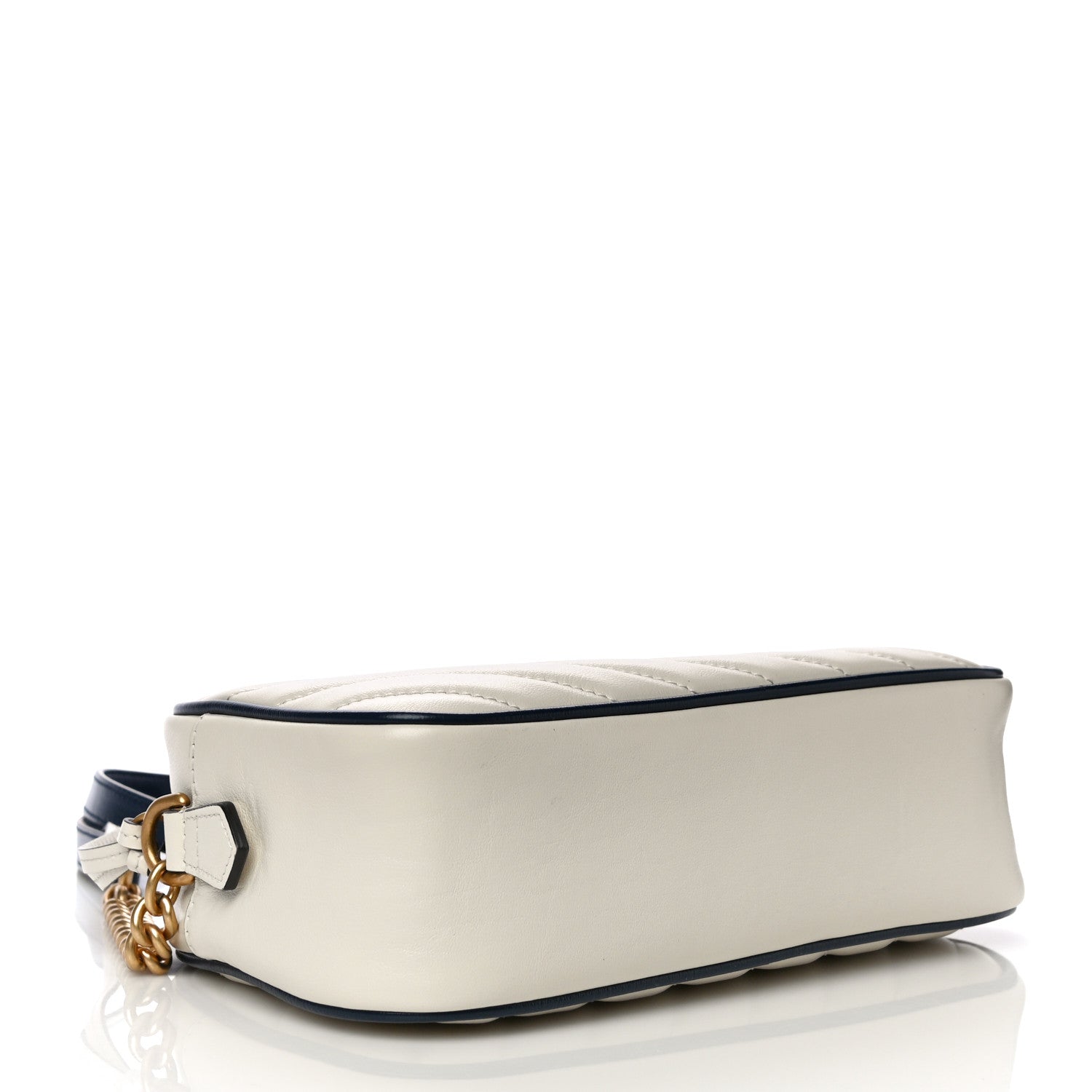 Gucci Vintage Effect Calfskin Matelasse Diagonal Small Torchon GG Marmont Chain Shoulder Bag Mystic White Blue Agata 4 of 13
