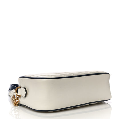 Gucci Vintage Effect Calfskin Matelasse Diagonal Small Torchon GG Marmont Chain Shoulder Bag Mystic White Blue Agata 4 of 13