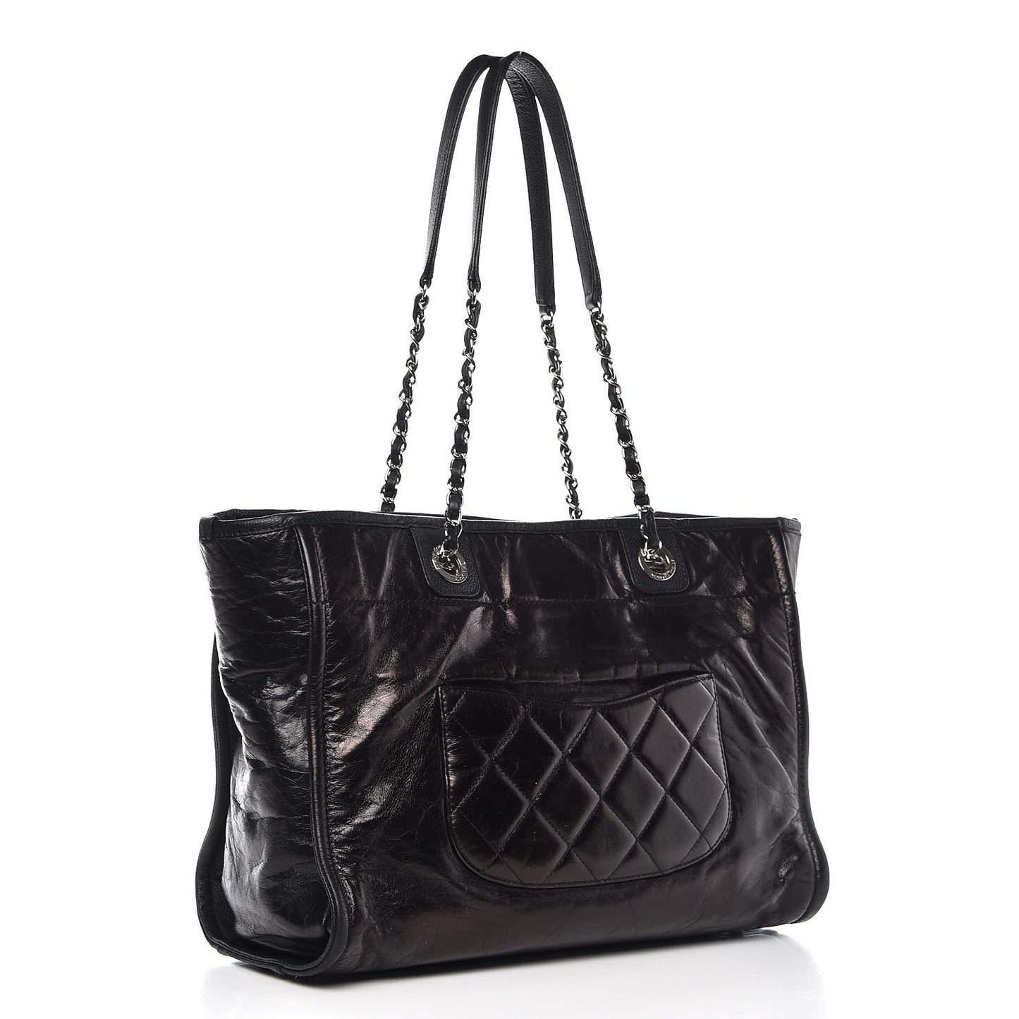 Glazed Calfskin Small Deauville Tote Black