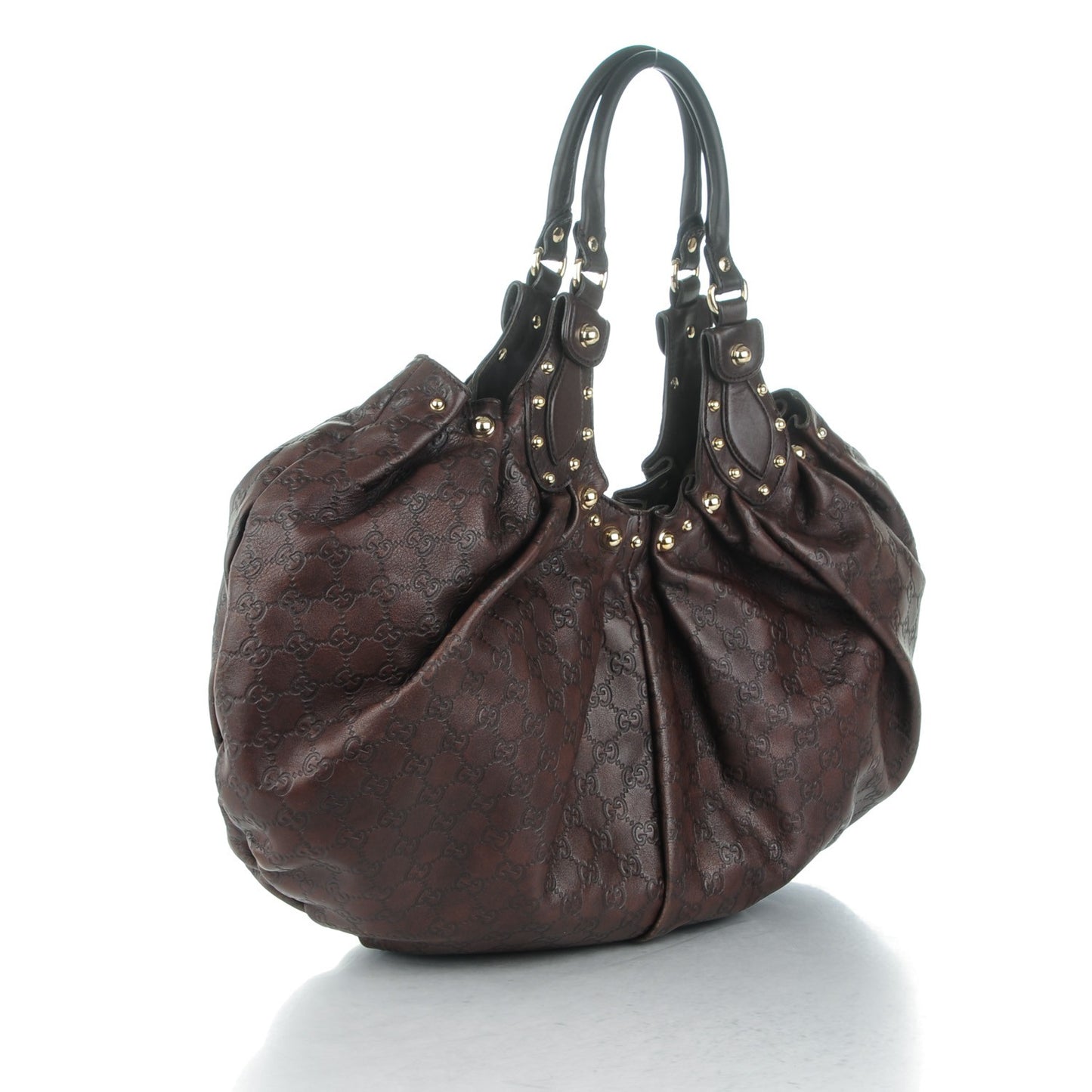 Guccissima Studded Pelham Shoulder Bag Dark Brown