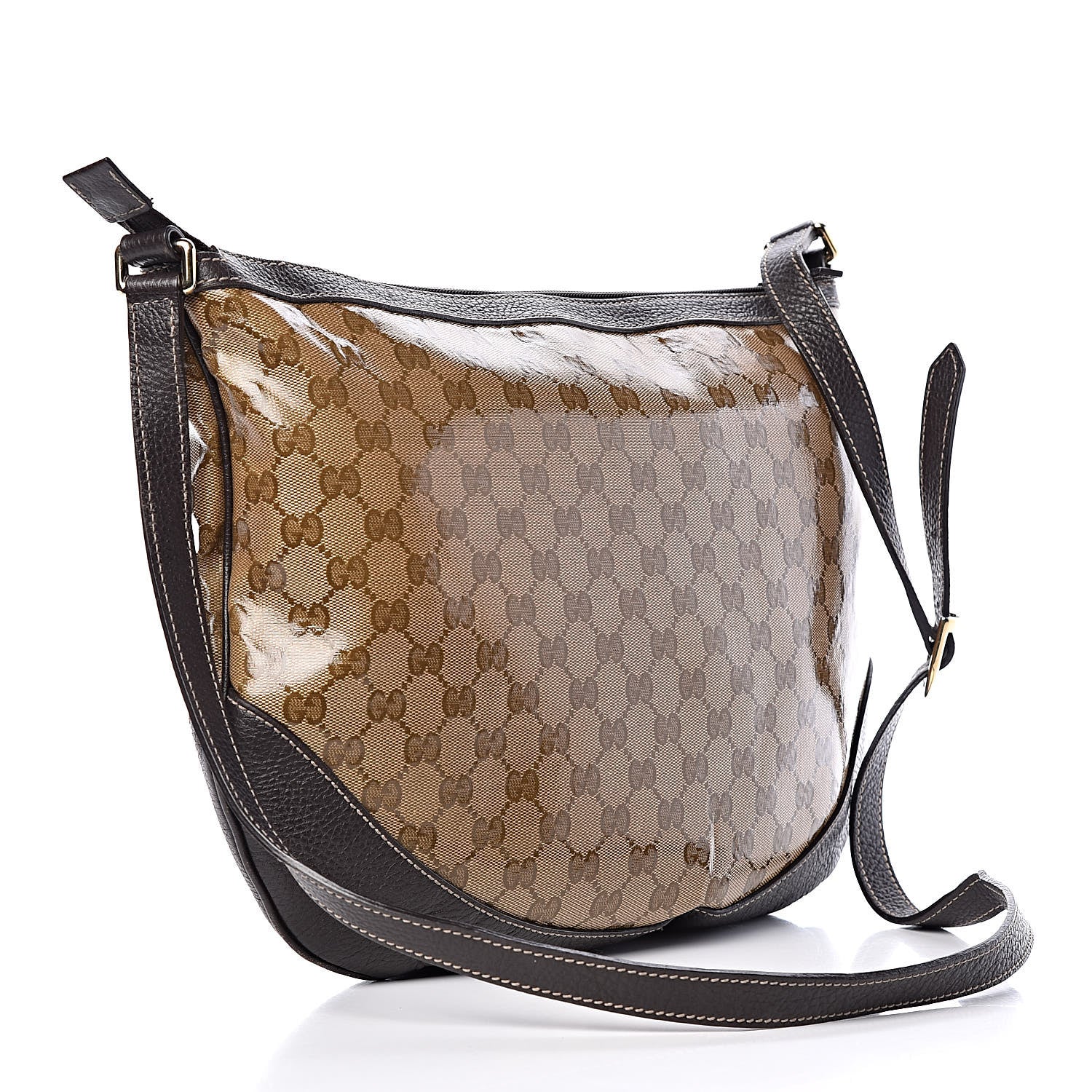 Gucci Crystal Monogram Medium Half Moon Hobo Dark Brown 3 of 11