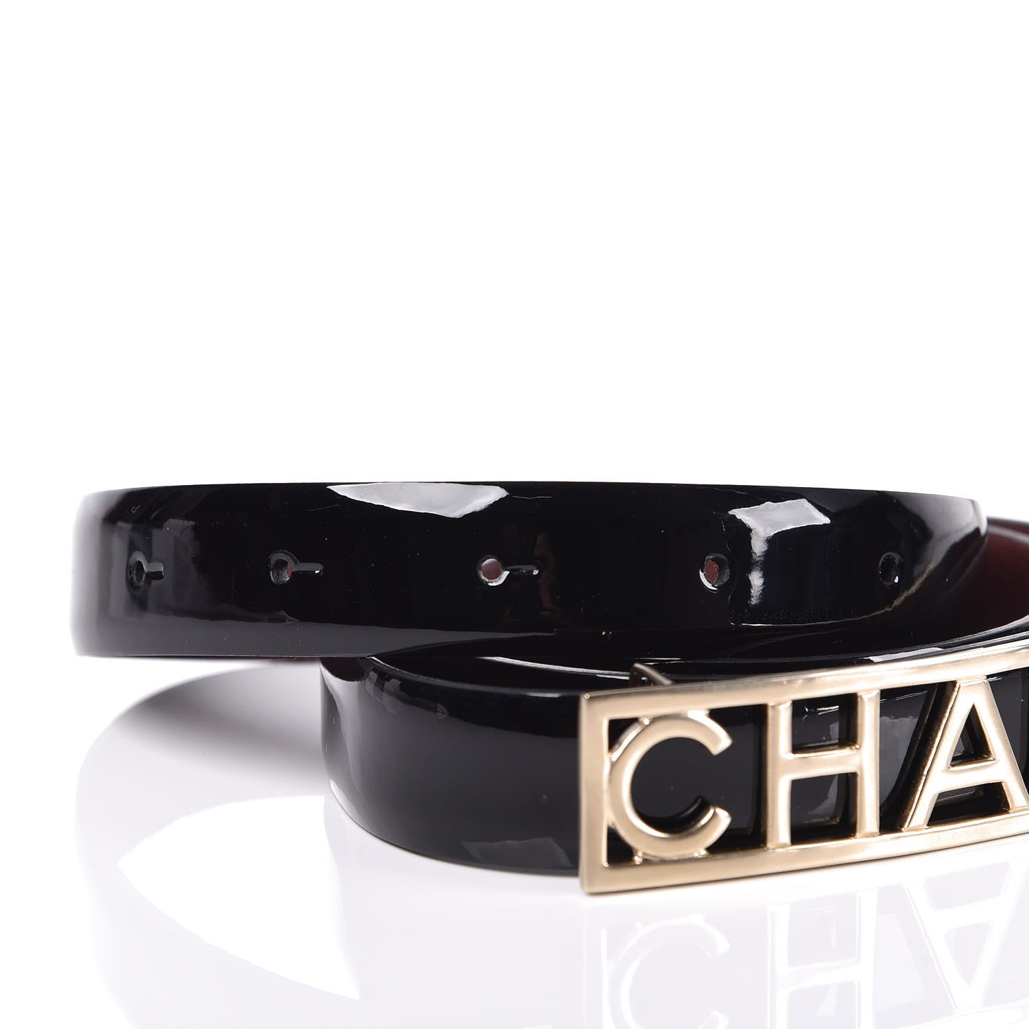 Chanel Patent Calfskin Logo Skinny Belt 95 38 Black 4 of 5