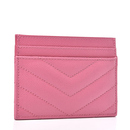 Saint Laurent Grain De Poudre Matelasse Chevron Monogram Credit Card Case Indian Pink 2 of 10