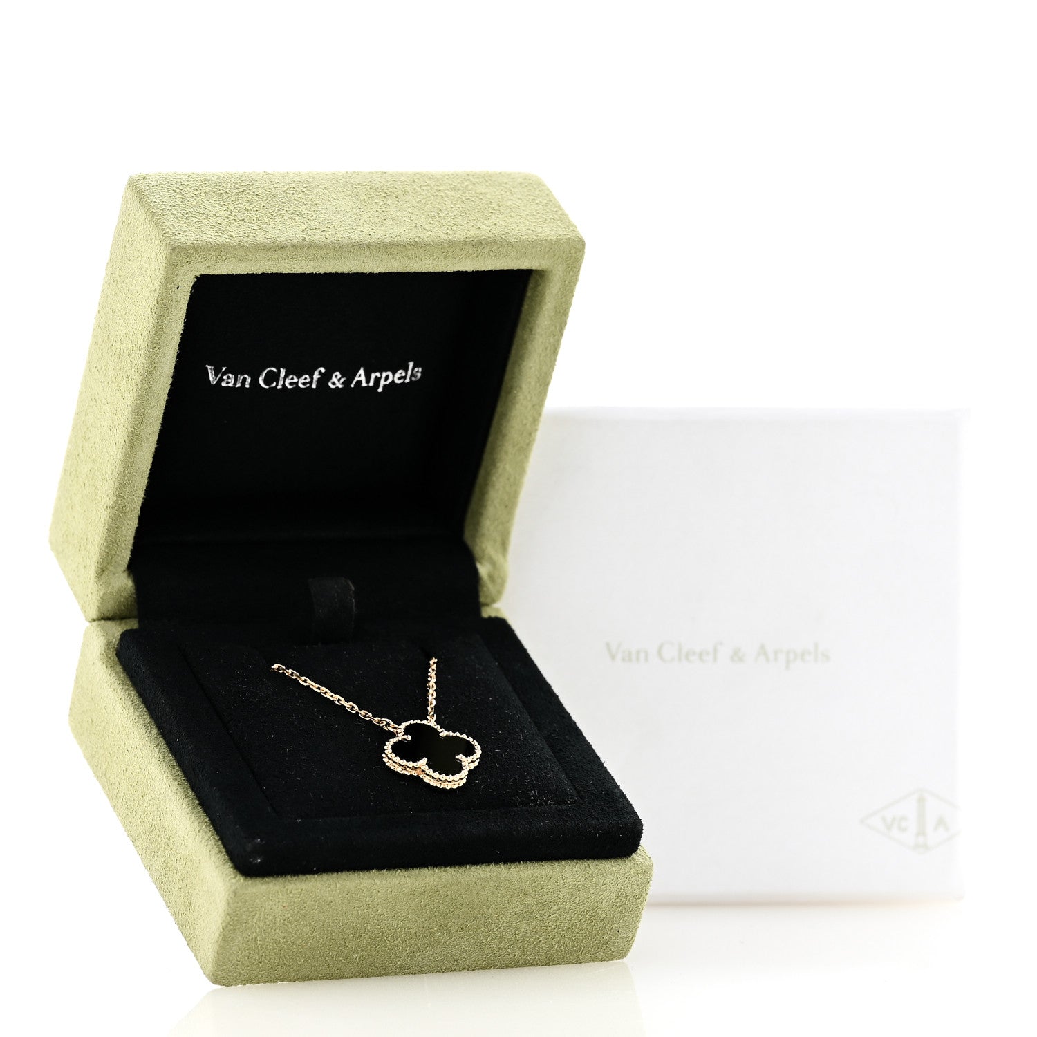 Van Cleef & Arpels 18K Yellow Gold Black Onyx Vintage Alhambra Pendant Necklace 6 of 6