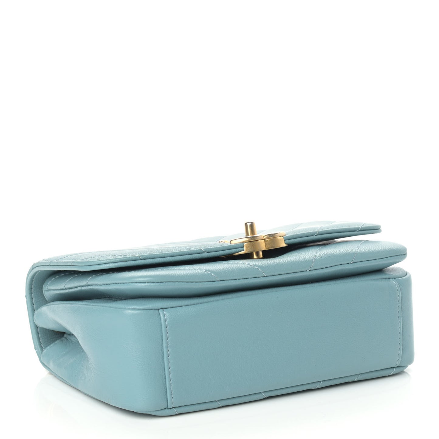Lambskin Chevron Quilted Gold Top Handle Flap Bag Blue