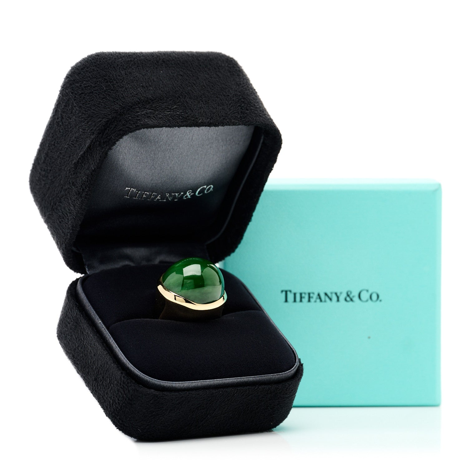 Tiffany 18k Yellow Gold Green Jade 19mm Elsa Peretti Cabochon Ring 57 8 6 of 6