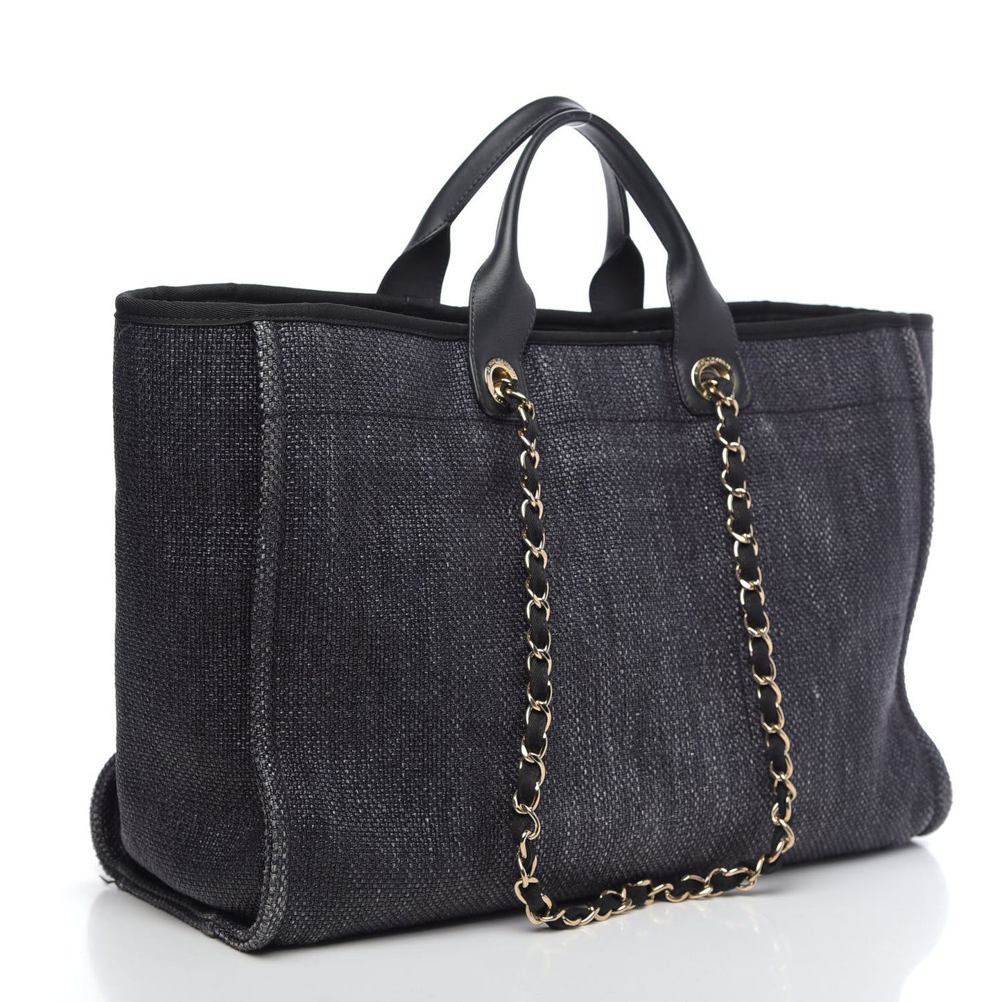 Woven Straw Raffia Large Deauville Tote Black