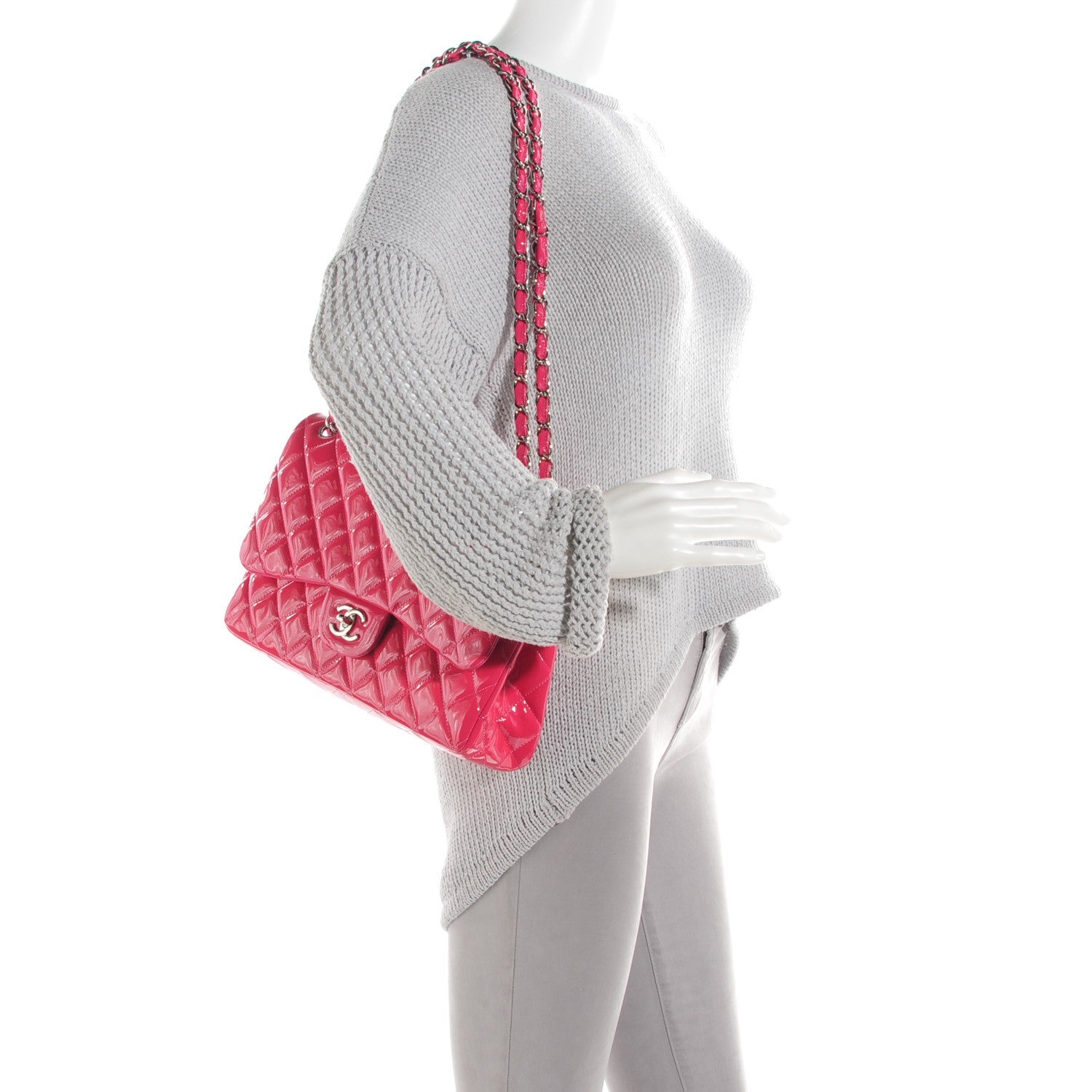 Chanel Patent Calfskin Quilted Jumbo Double Flap Fuchsia 2 of 8
