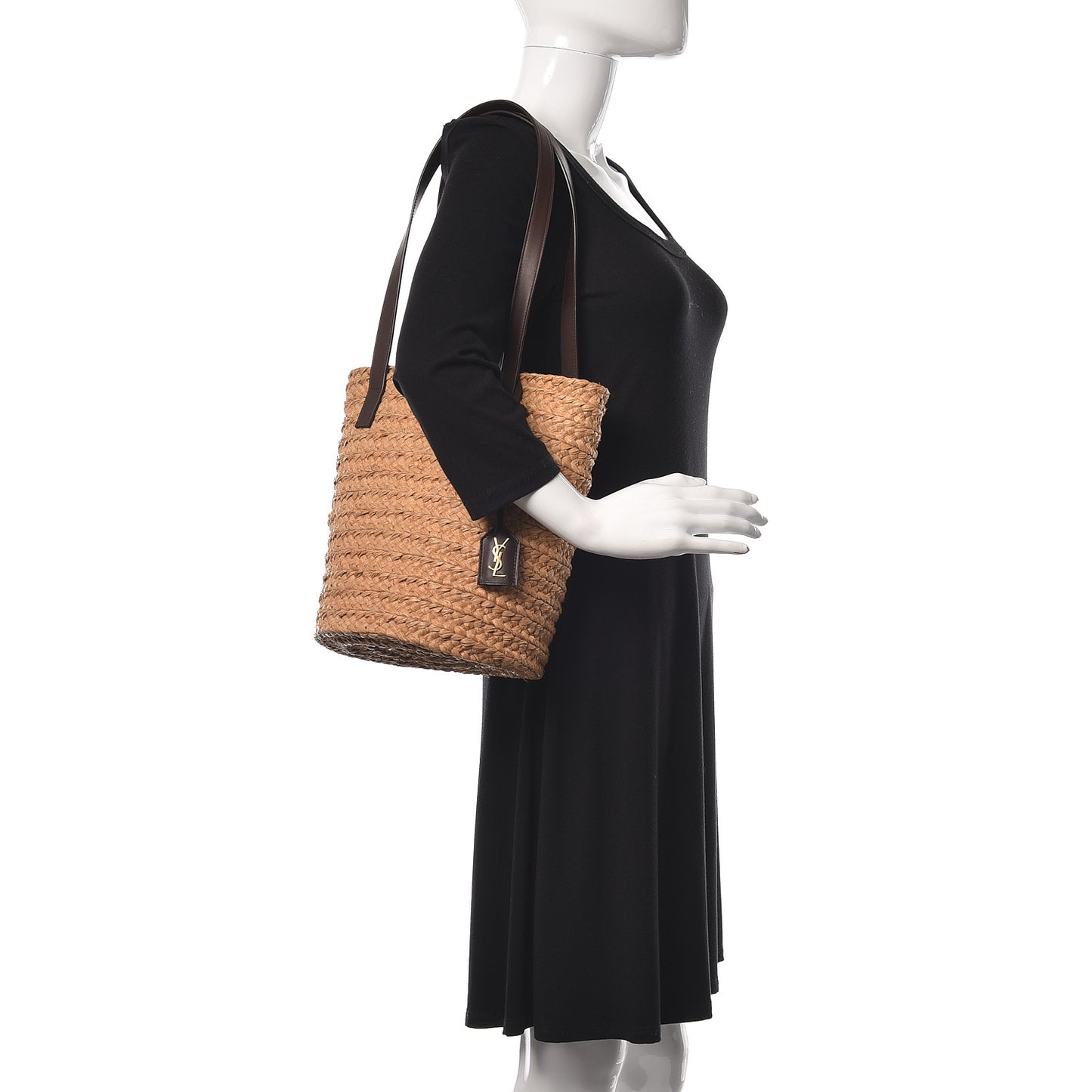 Raffia Calfskin Small Panier Tote Naturale Nut