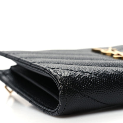 Saint Laurent Grain De Poudre Matelasse Chevron Monogram Zipped Two-Part Wallet Black 9 of 11