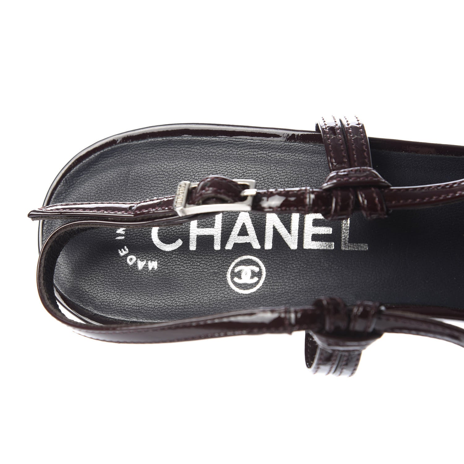 Chanel Patent Cap Toe Slingback Heels 41 Burgundy Navy 7 of 9