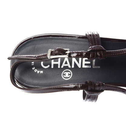Chanel Patent Cap Toe Slingback Heels 41 Burgundy Navy 7 of 9