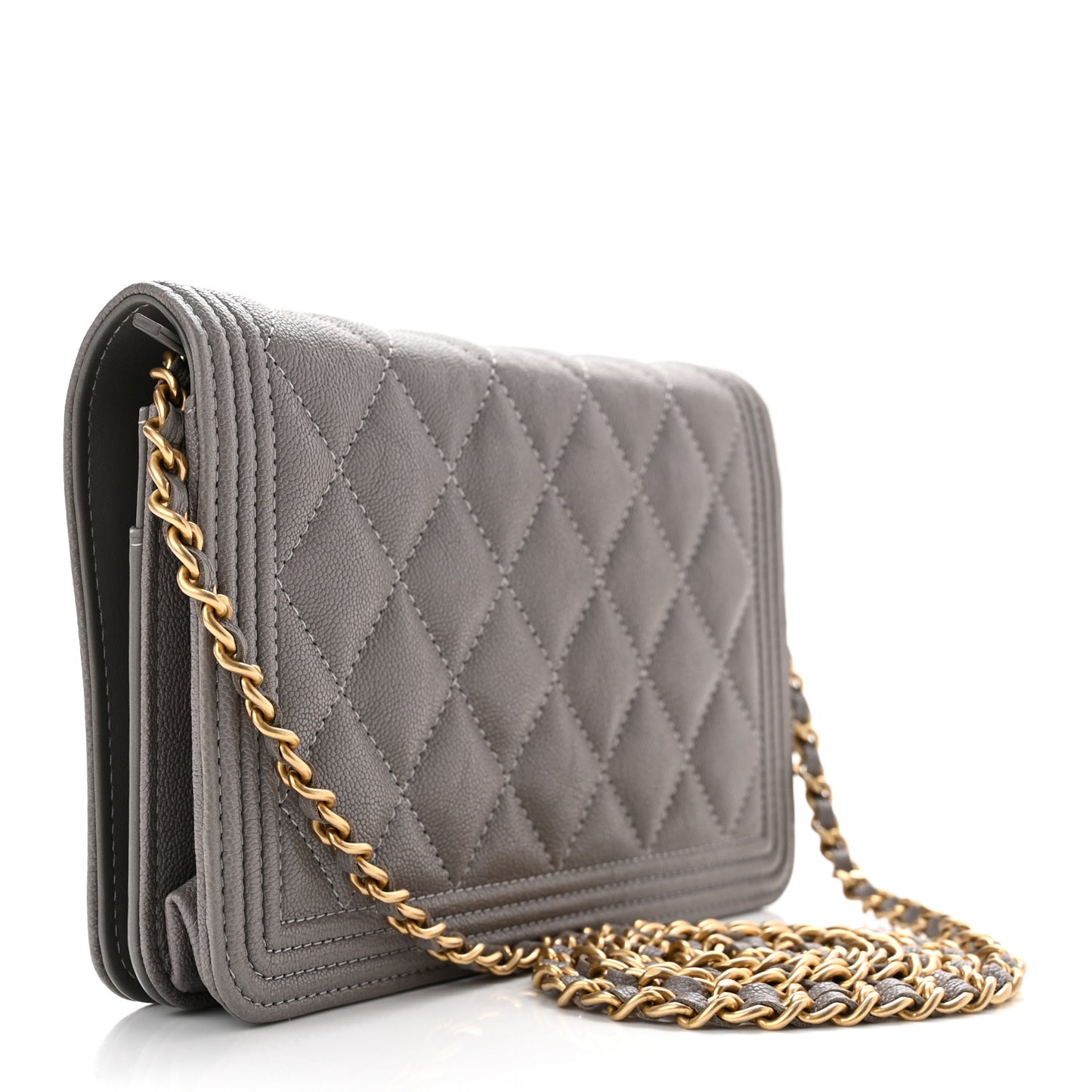 Caviar Quilted Boy Wallet On Chain WOC Grey