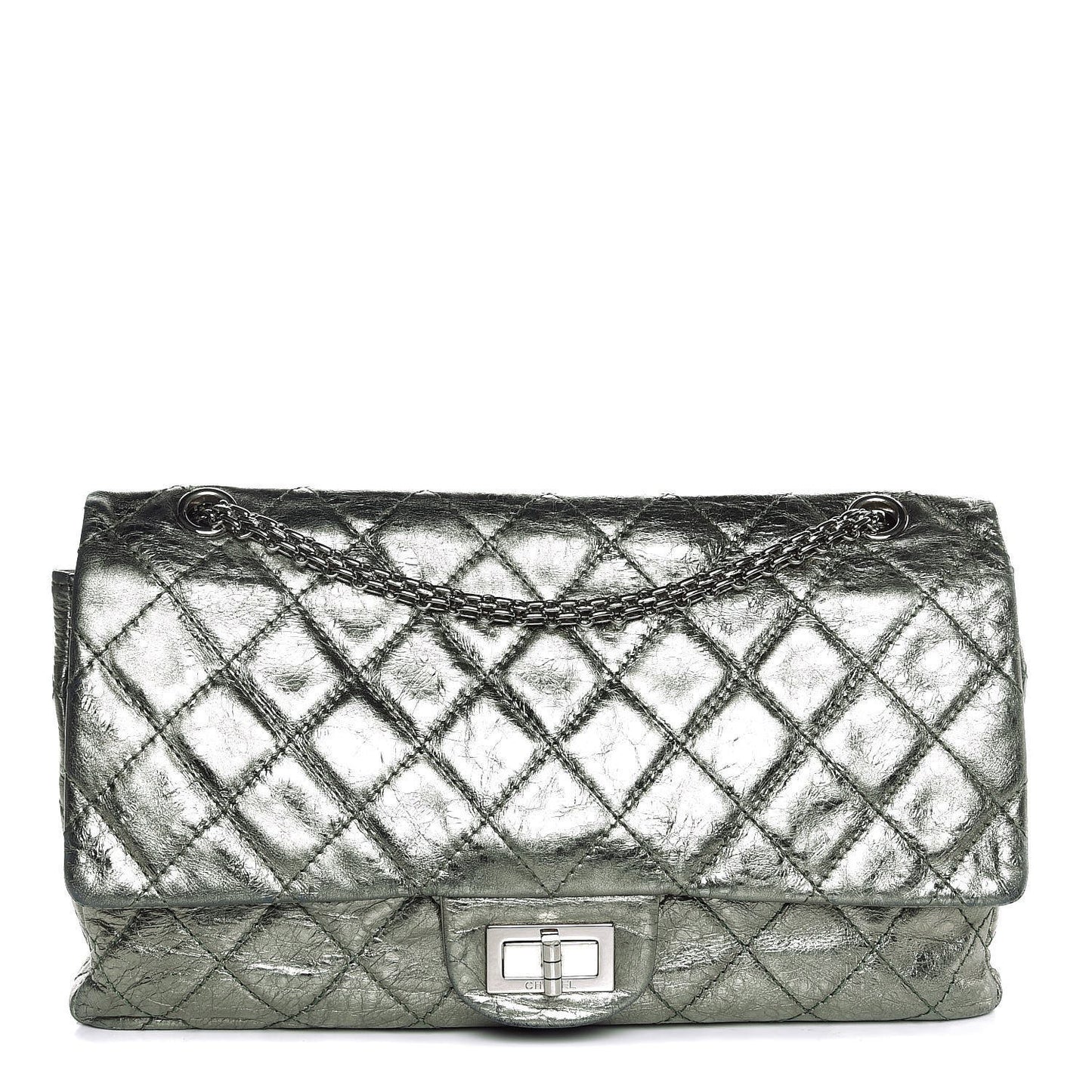Metallic Aged Calfskin Quilted 2.55 Reissue 227 Flap Green