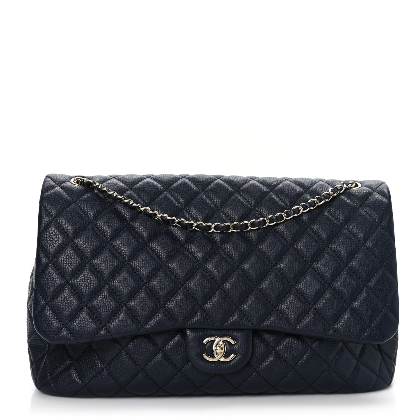 Calfskin Quilted Small XXL Travel Flap Bag Navy