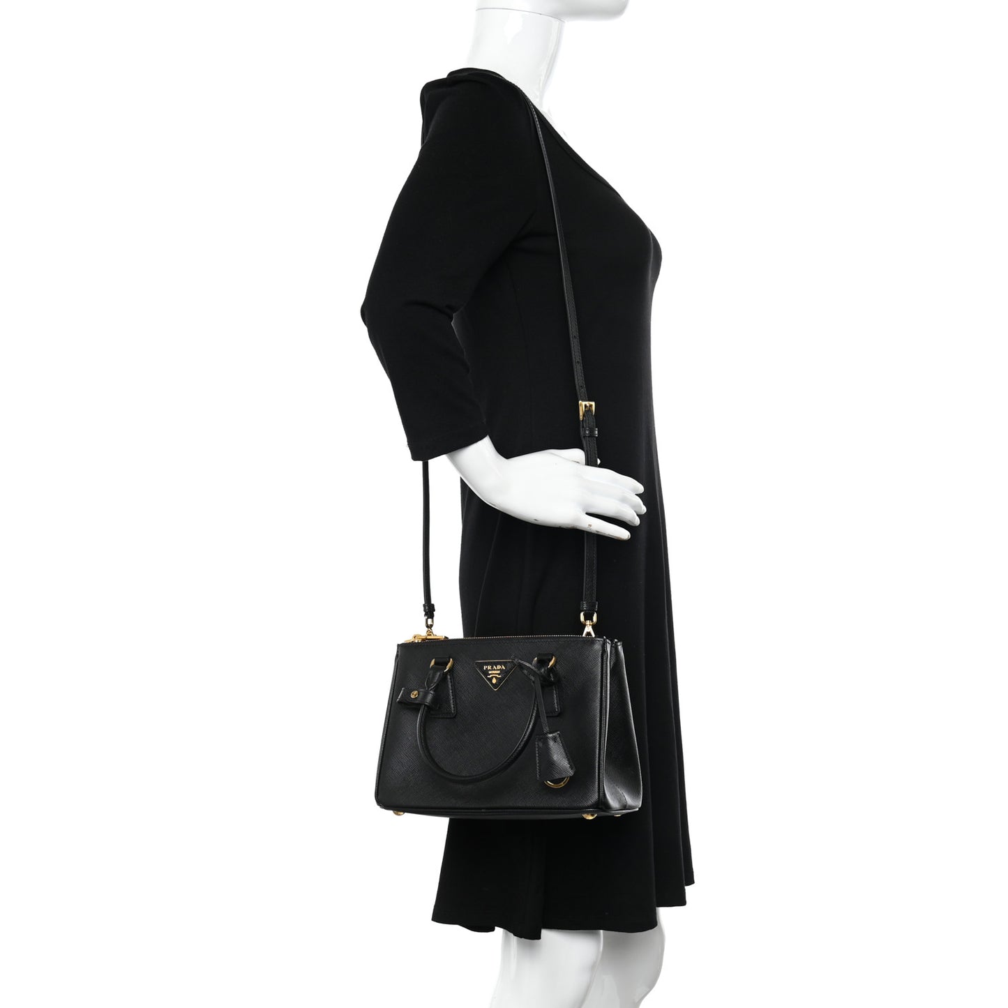 Saffiano Small Galleria Double Zip Tote Black