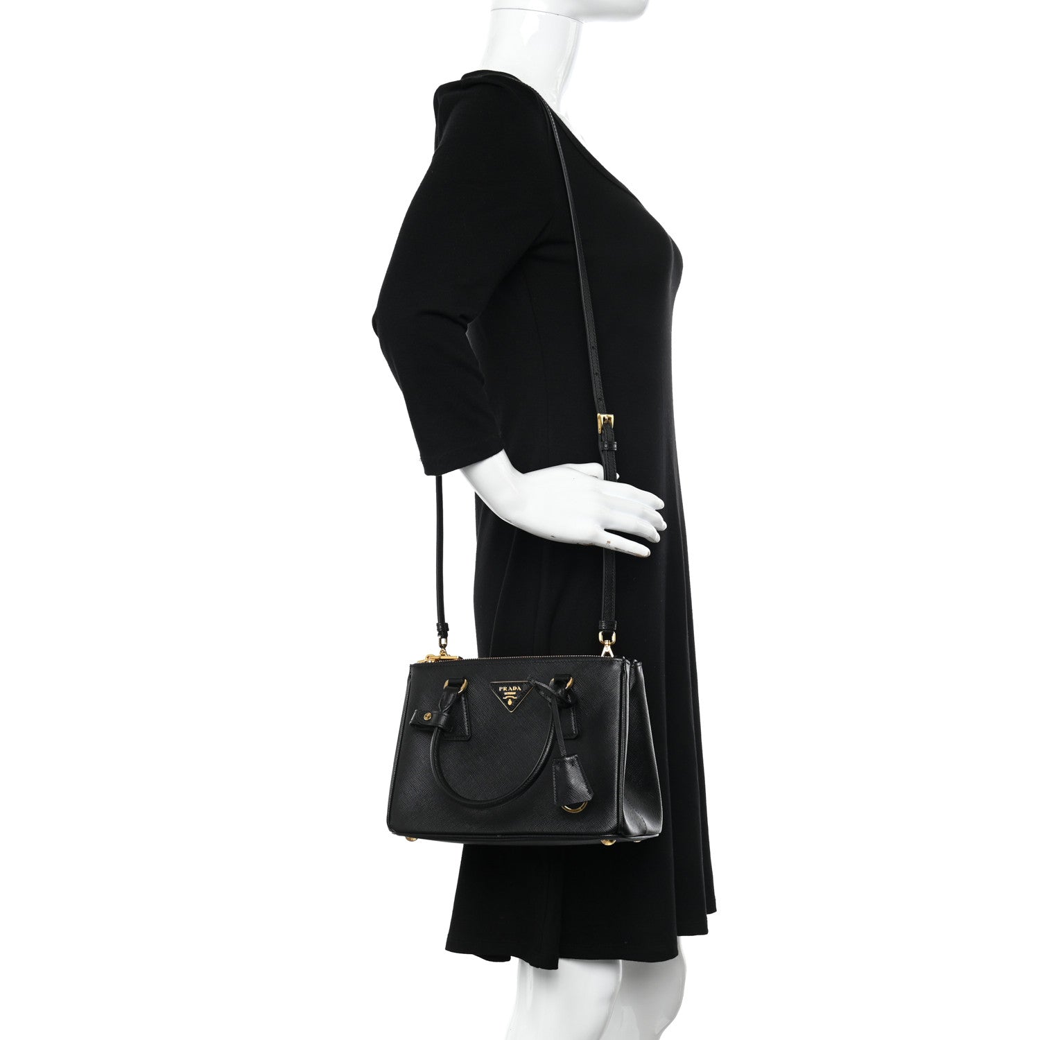 Prada Saffiano Small Galleria Double Zip Tote Black 2 of 16