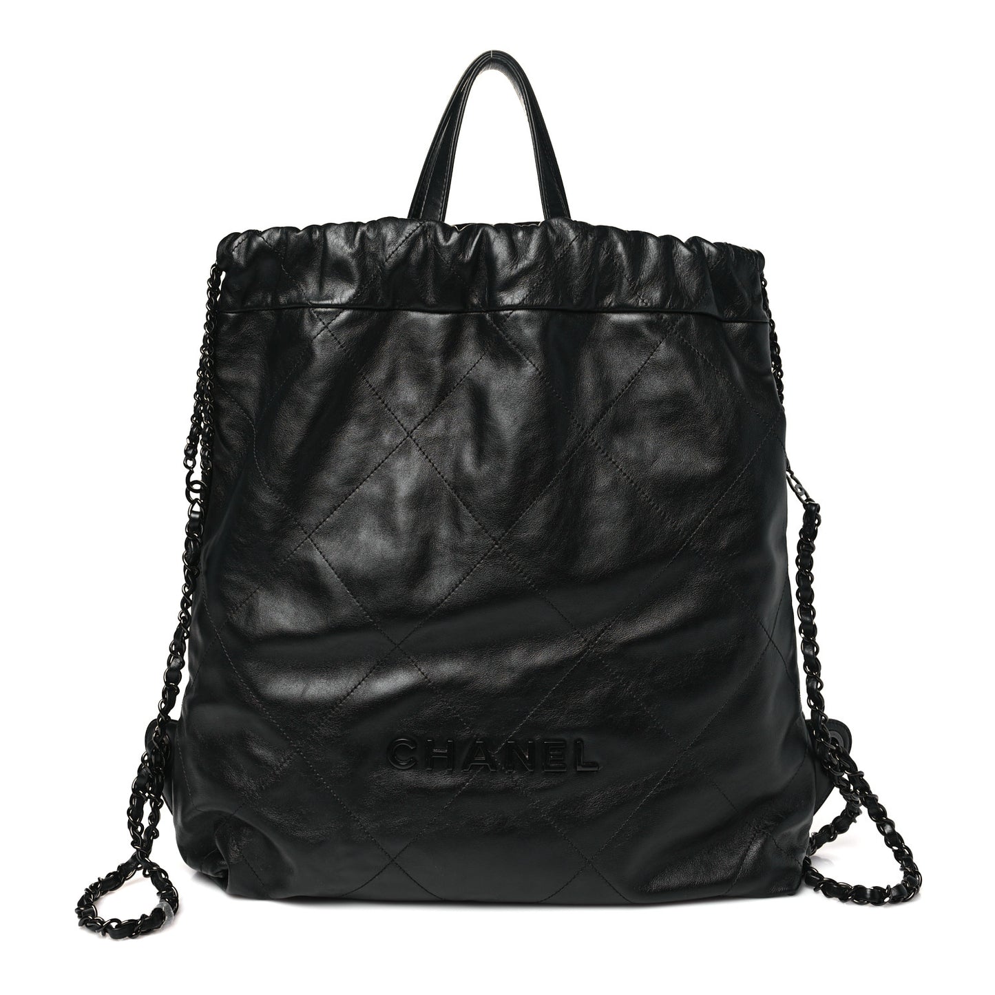 Shiny Calfskin Quilted Chanel 22 Backpack So Black