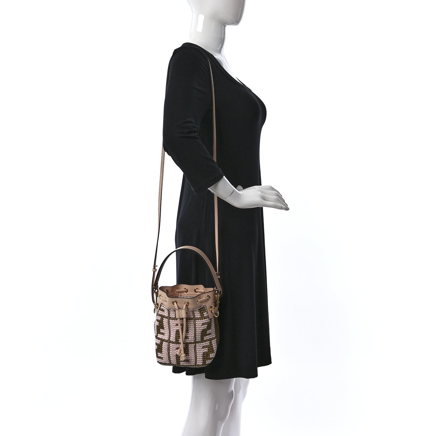 Raffia Vitello King F is Fendi FF Crochet Mini Mon Tresor Bucket Bag Natural Light Rose