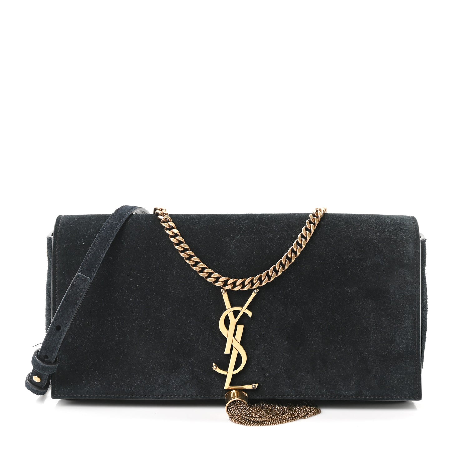 Suede Monogram Tassel Kate 99 Baguette Bag Black