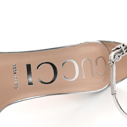Gucci Nappa Silk Crystal GG Ankle Strap High Heel Sandals 37 Argento 7 of 11