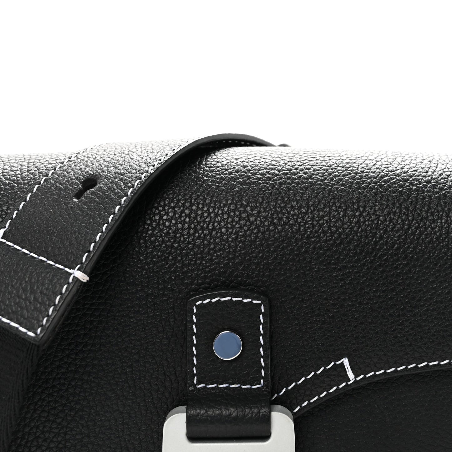 Grained Calfskin Medium Saddle Messenger Bag Black