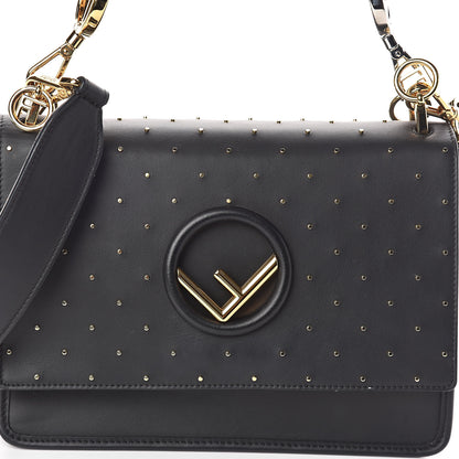 Fendi Vitello Liberty F is Studded Kan I Shoulder Bag Black Gold 7 of 9