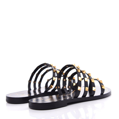 Valentino Garavani Calfskin Rockstud Flair Caged Flat Slide Sandals 36.5 Black 4 of 10