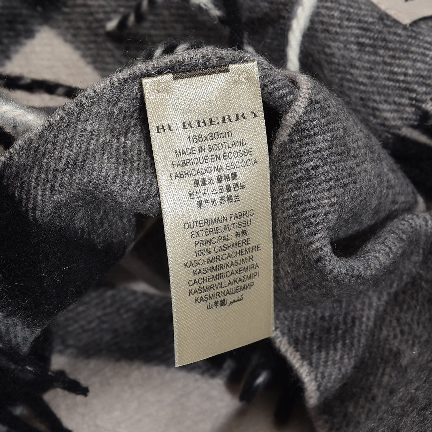 Burberry Cashmere Classic Check Fringe Scarf Grey 7 of 8