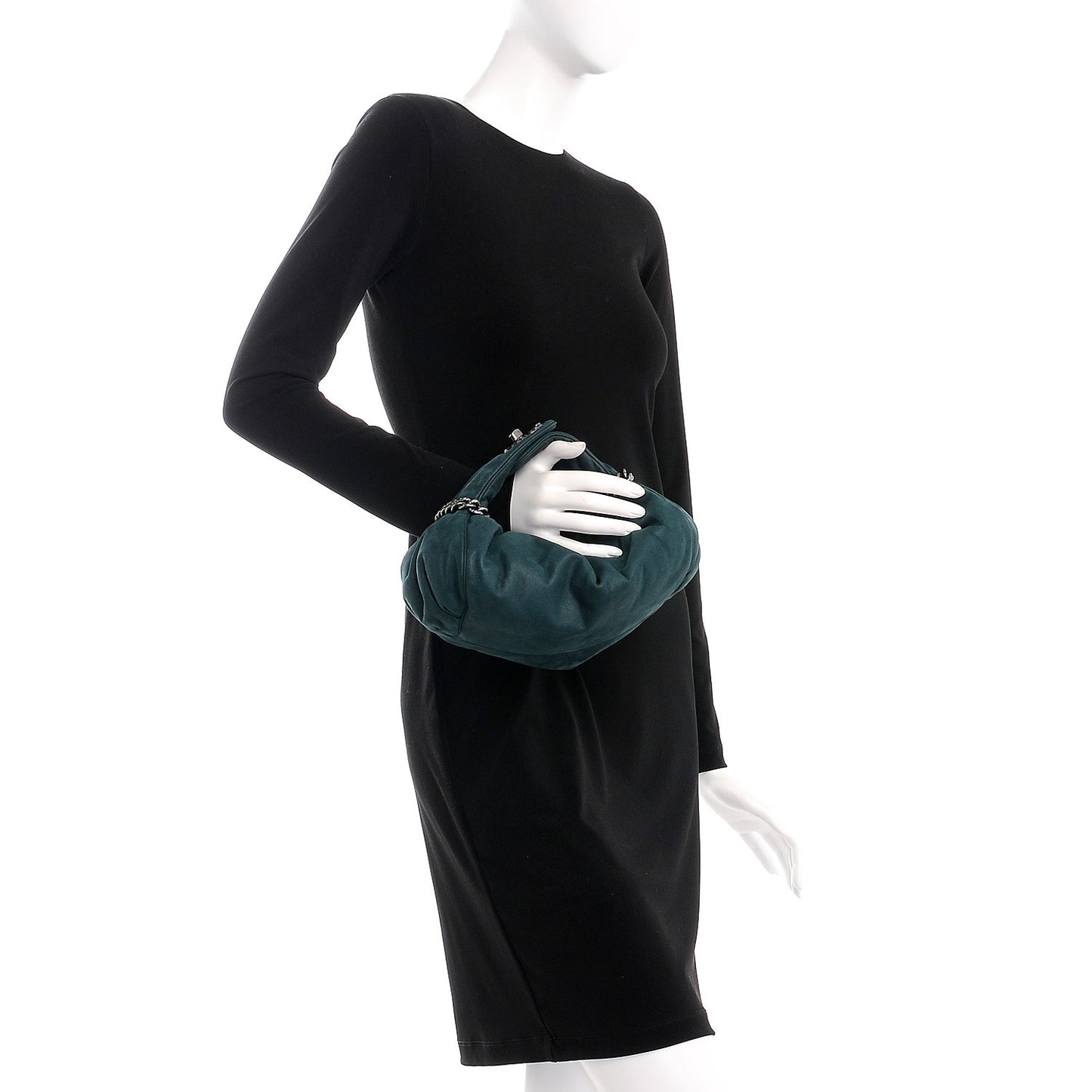 Iridescent Calfskin Midnight Stones Clutch Dark Green