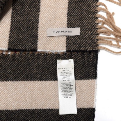 Burberry Wool Cashmere Half Mega Check Happy Fringe Scarf Camel 3 of 4