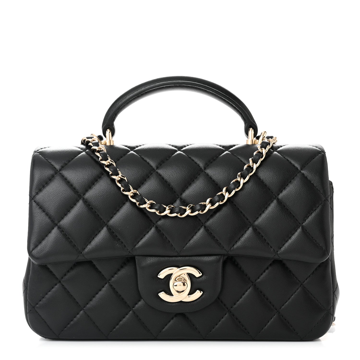 Chanel Lambskin Quilted Mini Top Handle Rectangular Flap Black 1 of 11