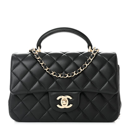 Chanel Lambskin Quilted Mini Top Handle Rectangular Flap Black 1 of 11