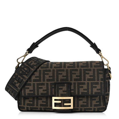 Fendi Fabric Jacquard FF 1974 Medium Baguette Tobacco Moro Black 1 of 8