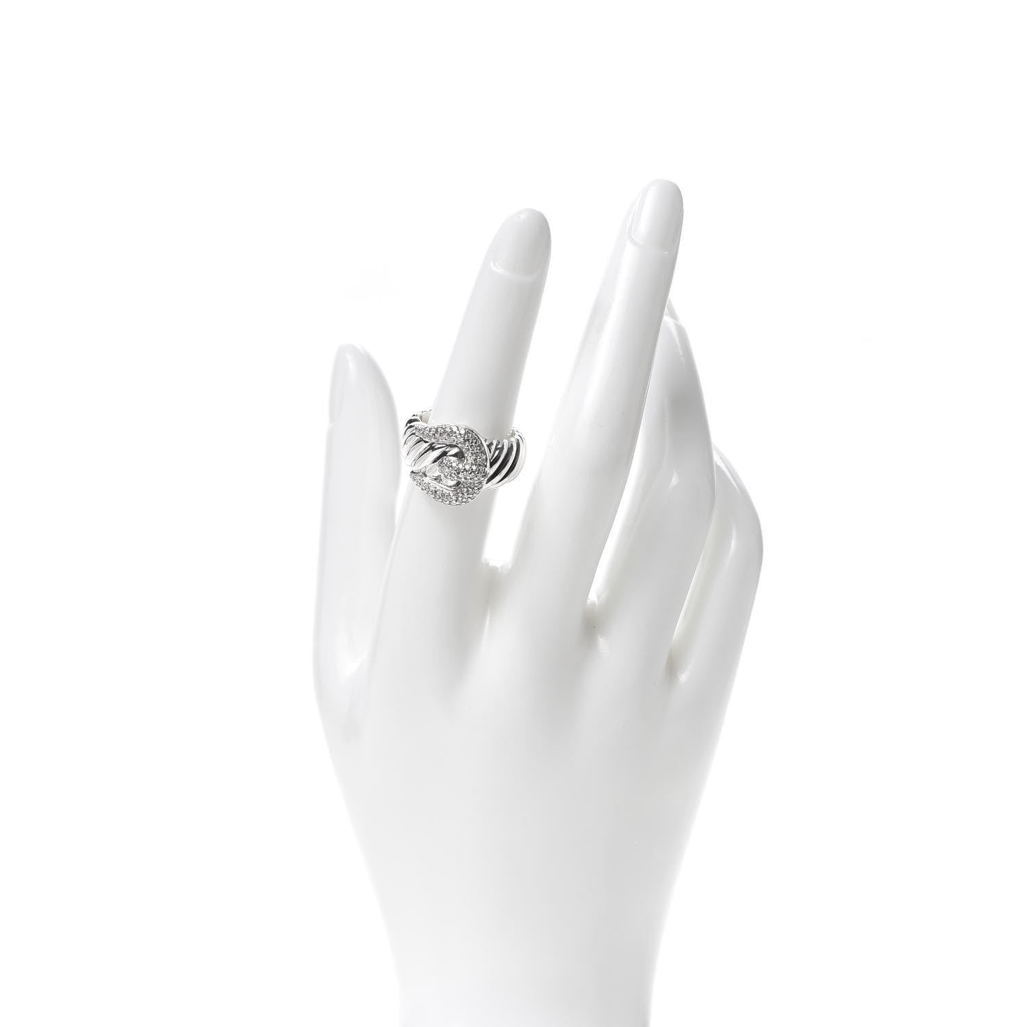 David Yurman Sterling Silver Diamond Buckle Cable Ring 54 6.75 2 of 5