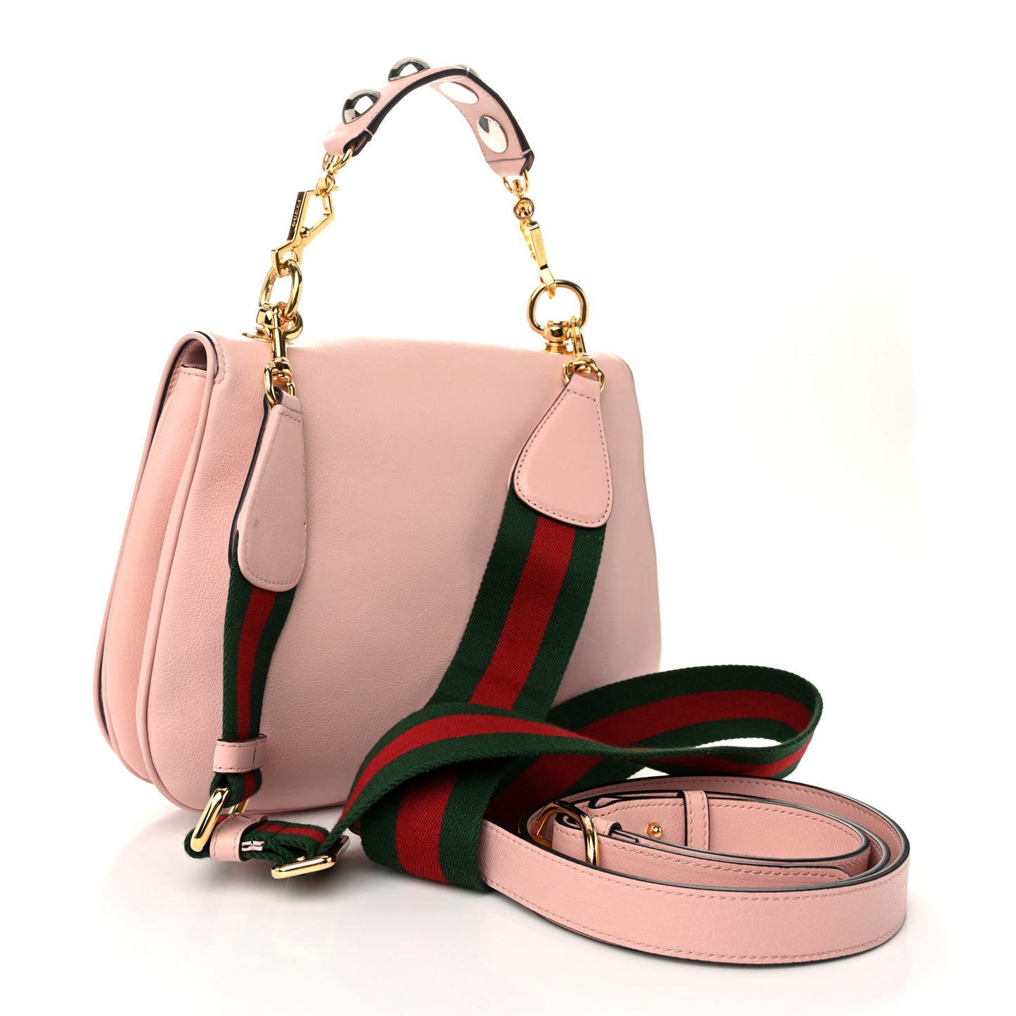 Roxy Calfskin Web Medium Blondie Top Handle Shoulder Flap Bag Powder Pink