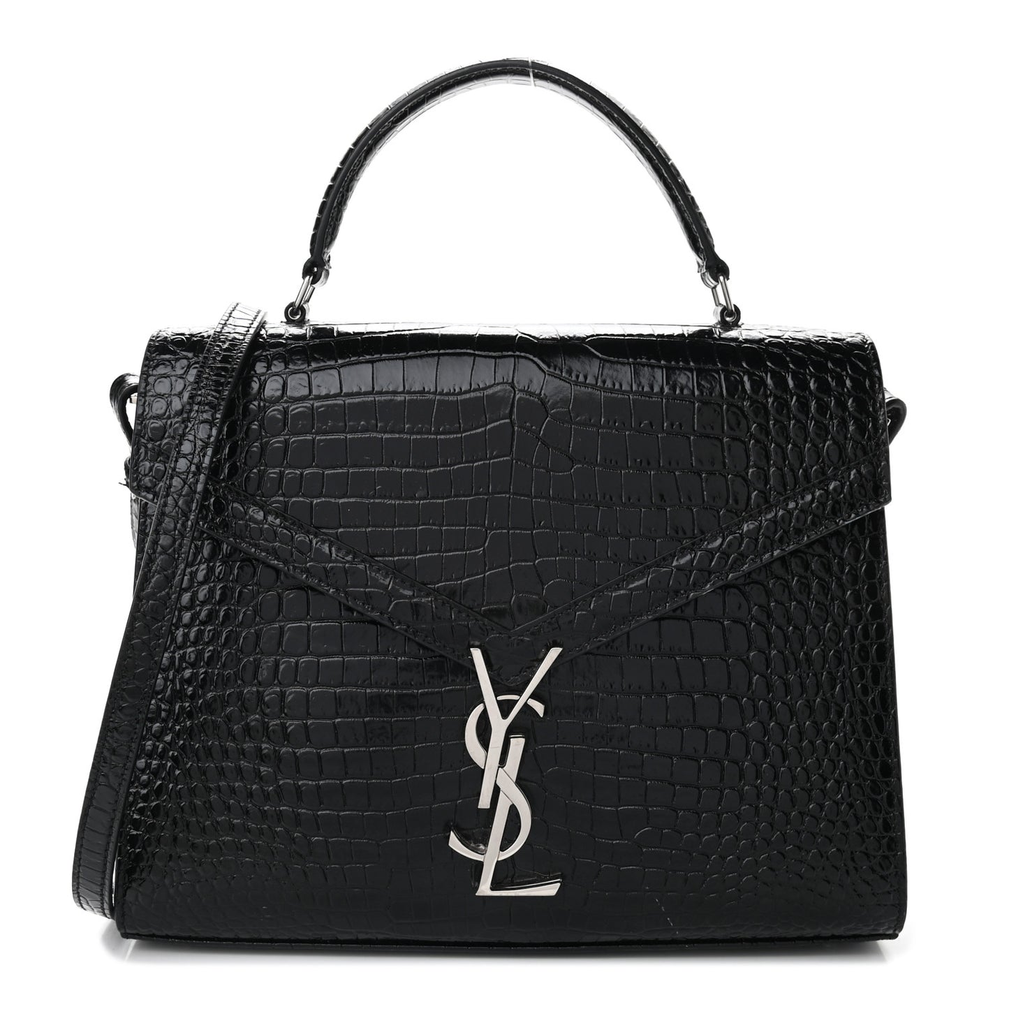 Calfskin Crocodile Embossed Medium Classic Monogram Cassandra Top Handle Black Rouge Legion