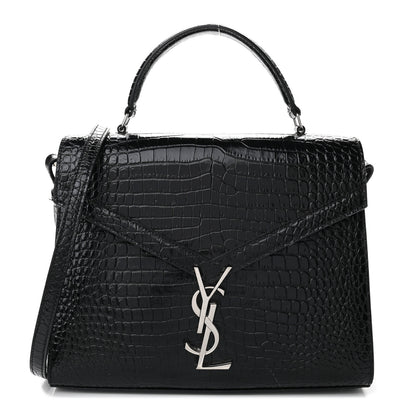 Saint Laurent Calfskin Crocodile Embossed Medium Classic Monogram Cassandra Top Handle Black Rouge Legion 1 of 11