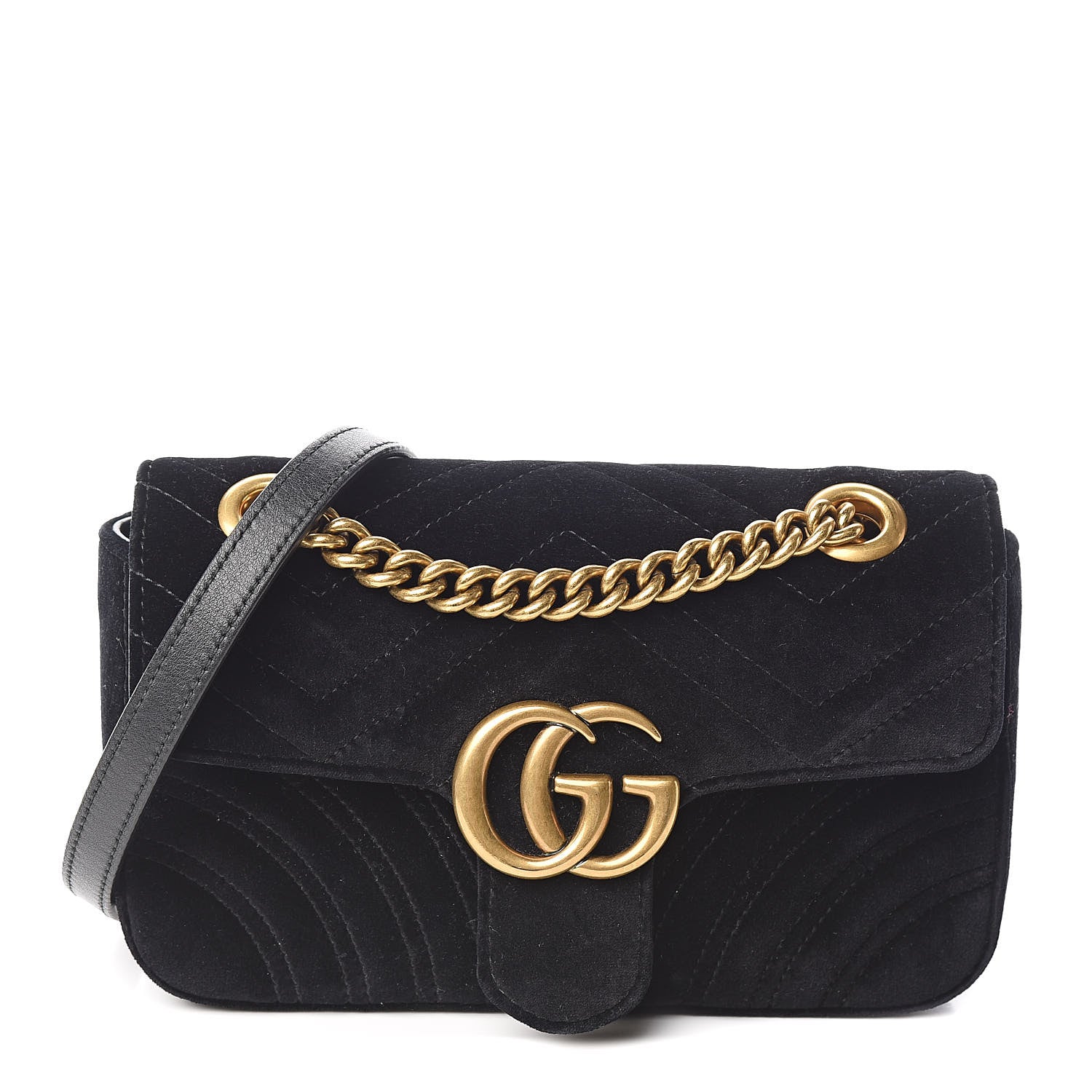 Gucci Velvet Matelasse Mini GG Marmont Shoulder Bag Black 1 of 11